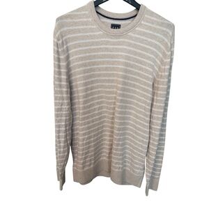 GAP Beige and White Striped Crewneck Lightweight Mens Sweater - Size Large